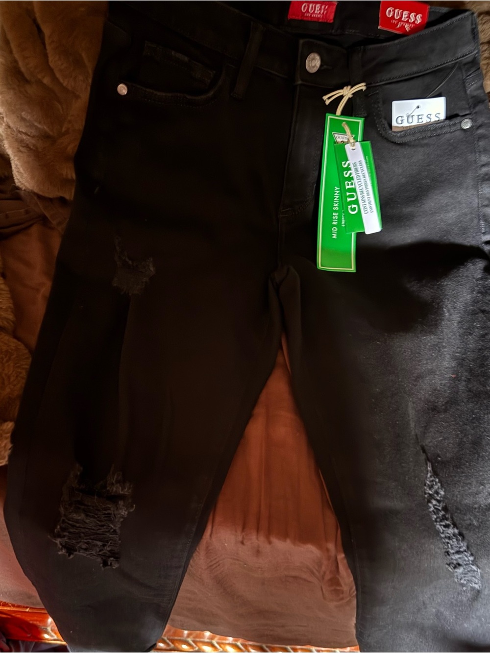 GUESS Black Skinny Jeans with Distressed Knees